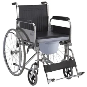 Manual Commode Wheelchair | Steel Frame | Foldable Patient Mobility Chair